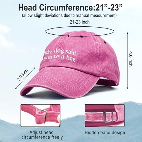Dog Lover Embroidery Adjustable Classic Washed Distressed Baseball Cap, Dog Lover Cap Gifts for Owner - color: Rose Red
