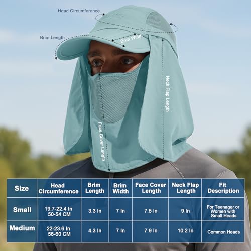 Surblue Baseball Sun Cap with Removable Neck Flap and Face Mask UPF 50+ - color: Blue, size: Small
