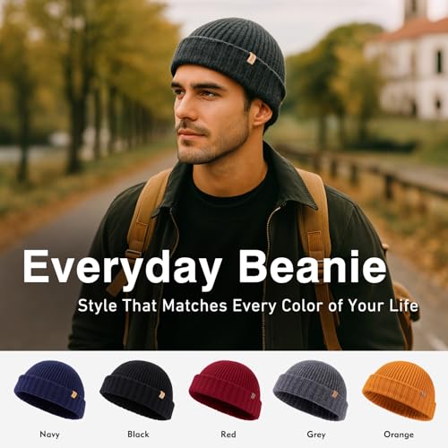 TOP-EX PolarWool™ 100% Merino Wool Short Fisherman Beanie Men Women - color: Light Grey, size: Medium-Large