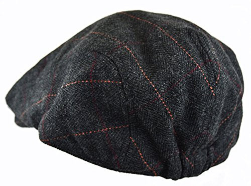Wonderful Fashion Men's Classic Herringbone Tweed Wool Blend Newsboy Ivy Hat (Large/X-Large, Charcoal) - color: Black Plaid, size: Large-X-Large