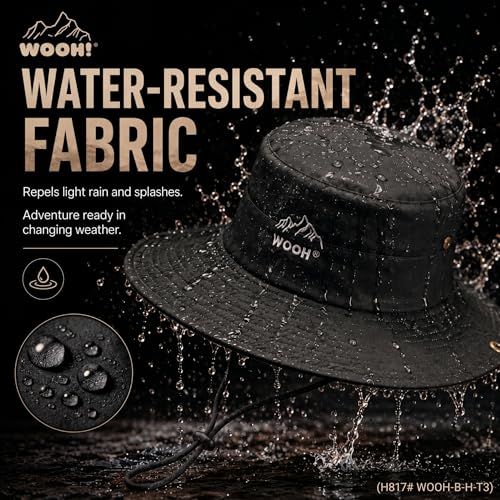 WOOH Sun Hats for Women,UPF80+ Wide Brim Foldable Bucket Hat with Adjustable Chin Strap,Summer Hat for Beach Hiking Gardening - color: Black