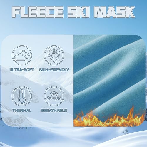 Balaclava Ski Mask for Men Women, Warm Fleece Face Mask Full Cover for Cold Weather Skiing Cycling, Ponytail Friendly - color: Blue
