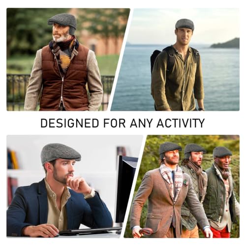 DOCILA Ivy Cap for Men Retractable Invisible Earflap Caps Warm Outdoor Ear Cover Wool Blend Beret Flat Newsboy Gatsby Hats - color: Darkgrey