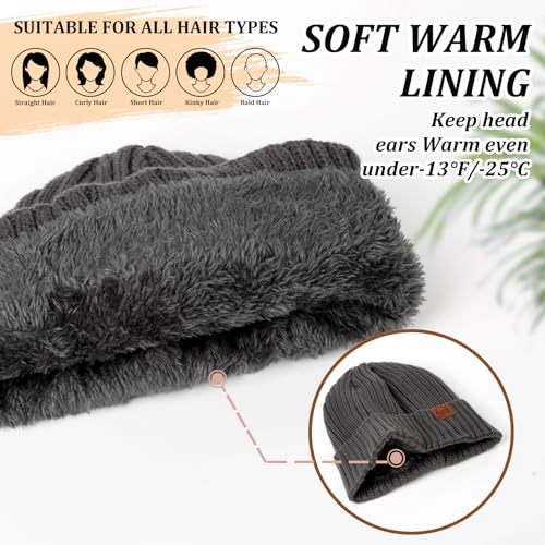 Fashion Knit Beanies Hats, Men Women Warm Beanie for Winter, Fleece Lined Beanie, Thermal Thick Snow Skull Cap - color: Coal Gray