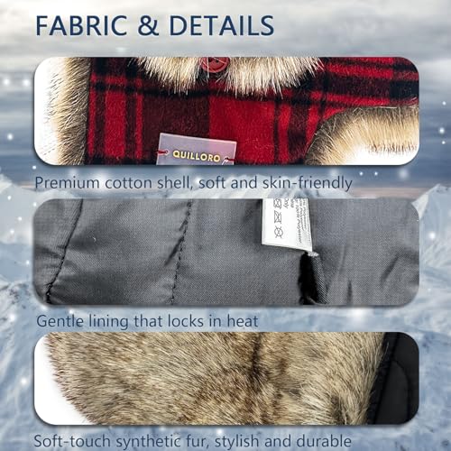 Winter Trapper Hat for Men and Women,Wool Russian Ushanka Aviator Warm Cold Proof Ski Hunting Cycling Winter Hats - color: Red and Black Plaid Faux Fur, size: Medium-Large