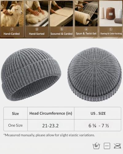 100% Merino Wool Fisherman Beanies for Men Winter Beanie Skull Cap - color: Grey