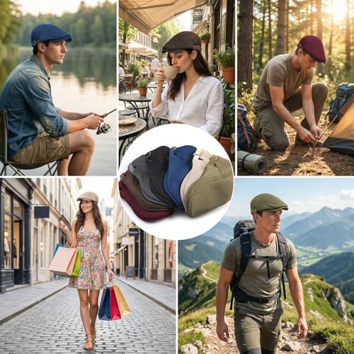 Initlove Mens Mesh Newsboy Cap Breathable Beret Ivy Hat Cabbie Driving Hats for Women - color: Wine Red