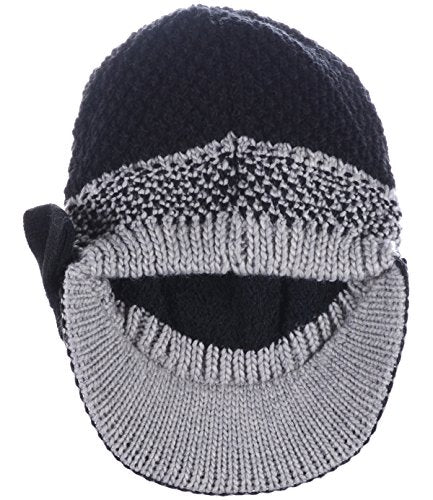 BYOS Womens Winter Chic Cable Warm Fleece Lined Crochet Knit Hat W/Visor Newsboy Cabbie Cap - color: Black Bow