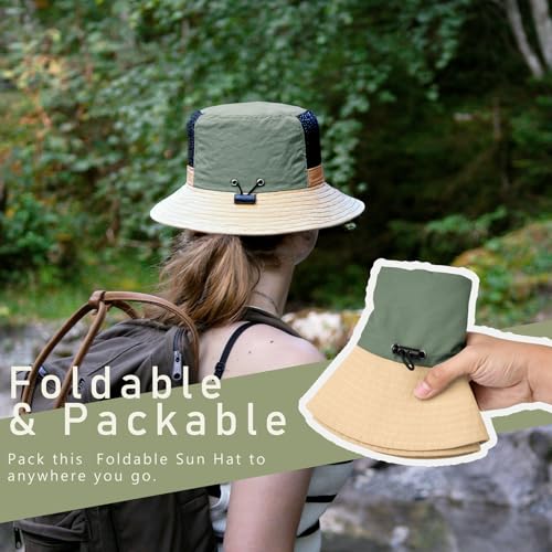 ZOORON Sun Hats for Teens Men Women Waterproof Fishing Hat UPF 50+ Bucket Hat Quick Dry Safari Hat for Beach Hiking Garden - color: 1pack-khaki/Green