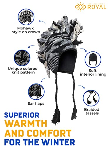 THE COLLECTION ROYAL Mohawk Woolen Lined Winter Beanie Ear Flap Beanie Men Hat - color: Orange