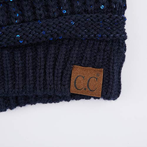 C.C Exclusives Cable Knit Beanie - Thick, Soft & Warm Chunky Beanie Hats - color: Sequin Navy