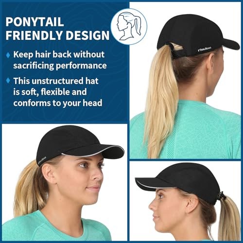 TrailHeads Women's Race Day Running Hat, Sports Cap with Reflective Trim - color: Black