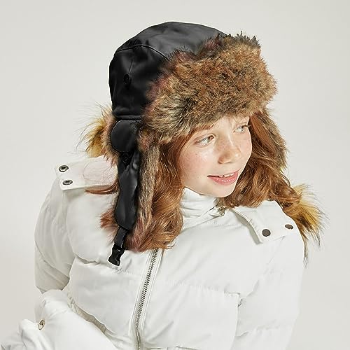 Faux Fur Safety Reflective Plain Plaid Aviator Trapper Hat Snow Ski Trooper Winter Cap - color: 1. Plain - Black, size: Large-X-Large