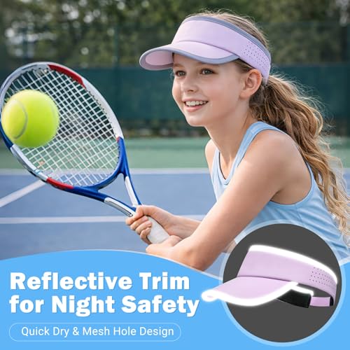 Kids Sun Visor Hats for Girls Boys Reflective Sports Hats Summer Beach Running Tennis Golf Caps Age 8-14 - color: Reflective Strip-purple