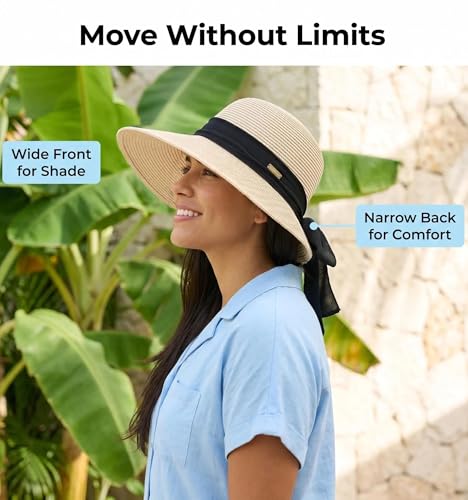 Packable Floppy Sun Hat for Women, Wide Brim Foldable Beach Hat with Soft Sweatband for Sun Protection, Travel & Summer - color: Beige-black