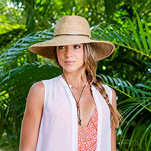 Wallaroo Women’s Nosara Fedora – UPF 50+ Sun Hat, UV Protection, Wide Brim, Adjustable Chin Strap, Natural Fiber, Medium Size - color: Natural