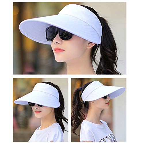 Sun Visor Hats Women Large Brim Summer UV Protection Beach Cap - color: White