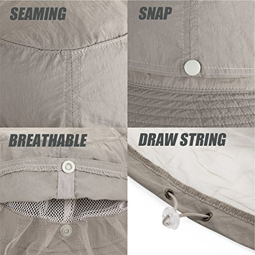 USHAKE Head Net Hat, Safari Hat Sun Hat Bucket Hat with Hidden Net Mesh - color: Khaki+khaki