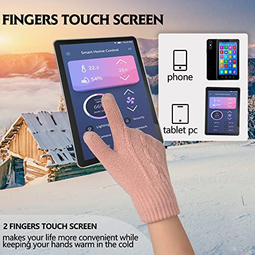 Women Knit Beanie with Pompom, Fleece Lined Neck Warmer & Touchscreen Gloves Set - Winter Thermal Accessories Christmas Gift - color: Pink