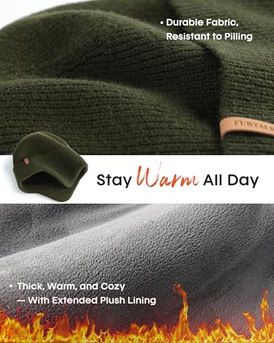 FURTALK Mens Winter Fleece Lined Beanie with Earflaps - color: Green