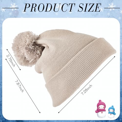 Geyoga 2 Pcs Pom Beanie Hat Men Women Winter Hat Pom Knit Cap Beanies with Ball at Top Acrylic Winter Cap with Cuff - color: Beige, Ginger Yellow, style: Classical