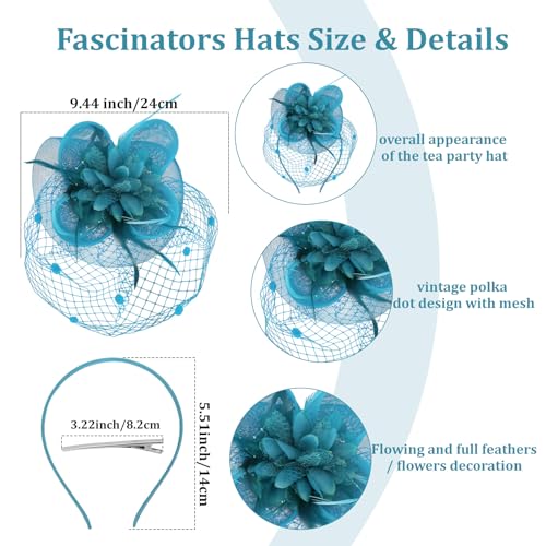 Semato Fascinators Hats for Women Mesh Feathers Elegant Blue Tea Party Kentucky Hat Derby Headband with Hair Clip - color: Blue