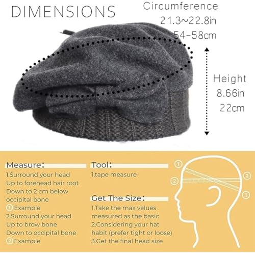 Women Knit 100% Wool Beret Artist Winter French Beret Hats - color: Grey