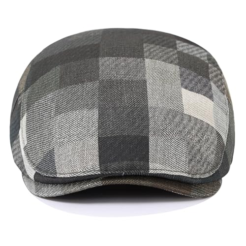Flat Cap for Men Cotton Plaid Ivy Newsboy Hat Driving Golf Cap - color: Army Green