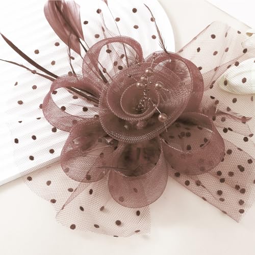WLBON Fascinators Hat 20s 50s Headband Hair Clips Flower Mesh Veil Feather Headpiece Headwear Women Halloween Carnival Cocktail Wedding Church Cosplay Dress Up Birthday Tea Party Accessories Coffee - color: Coffee