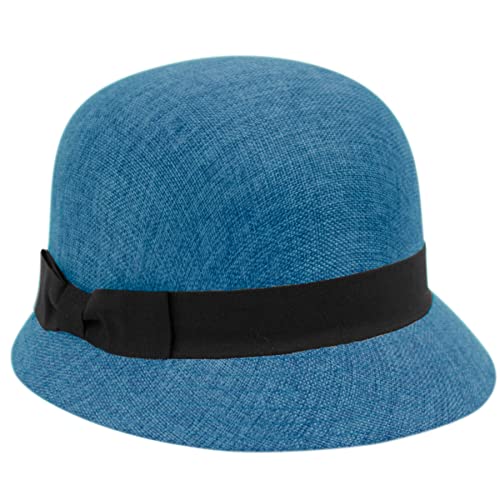 Women's Gatsby Linen Cloche Hat with Lace Band and Flower - color: Cl2696 Teal