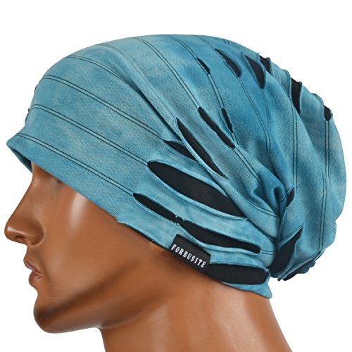 Mens Slouch Hollow Beanie Summer Skullcap B090 - color: Blue