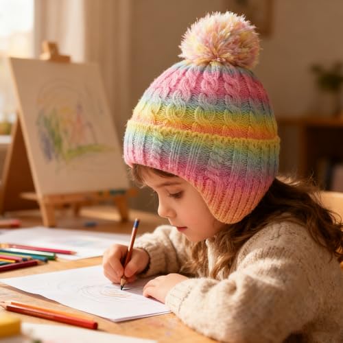 Kids Winter Beanie Hat Boys Toddler Knitted Pom Hat Earflap Fleece Lining Ages 3-12 - color: Multicolour2, size: 3-8 Years