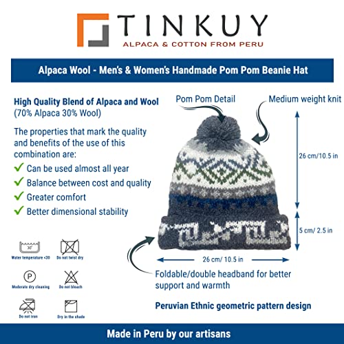 TINKUY Peru Alpaca Wool Winter Beanie, Handmade Bobble Hat, Unisex, One Size - color: Dark Grey