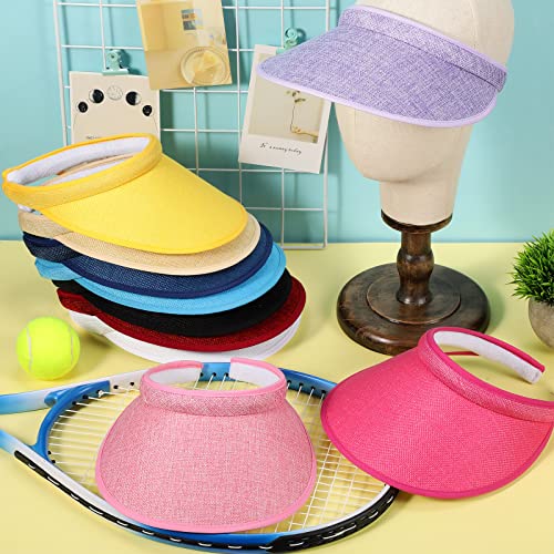 Jiuguva 10/36 Pack Sun Visor for Women Wide Brim Golf Clip on Visor Hat Adjustable Beach Cap for Men Women Travel Sport