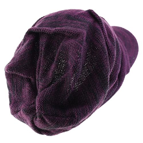 Armycrew Deep Crown Wrinkled Knit Slouch Rasta Beanie Visor - color: Purple Marled