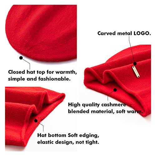 Knit Slouchy Beanie Hats for Women Cashmere Ski Cap Knitted Wool Soft Warm Winter Hat - color: A10-red