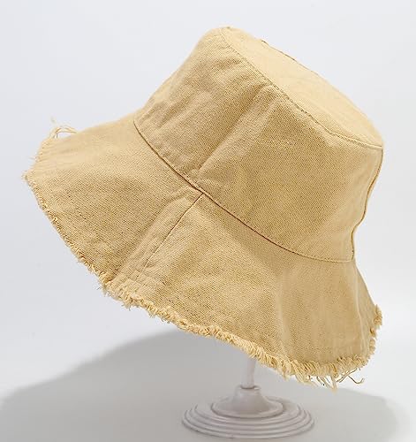 Quanhaigou Frayed Unisex Sun Hats, Fashion Beach Bucket Hat for Men Women,Summer Outdoor Boy's Girls Boonie Cap - color: Khaki