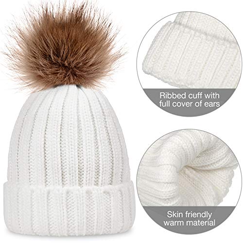 Syhood 4 Pcs Hat and Glove Set Winter Beanie and Glove Set - color: White and Grey