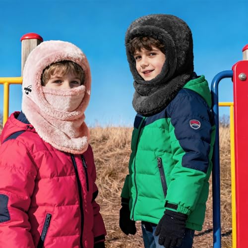 Ski Mask Kids Balaclava, Winter Ski Face Mask Cover, Fleece Hats for Kids - color: Black