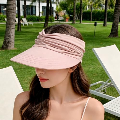 Sun Hat Women Sun Beach Visor Cap UV Protection Summer Wide Brim Hat for Sports Beach Golf Tennis Hiking - color: Pink