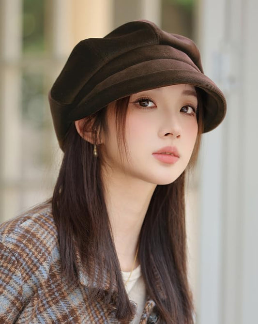 URAWOW Newsboy Cap for Women with Visor Fall Beret Hats for Women Ladies Slouchy Fashion Accessories Classic Casual - color: Style a Brown