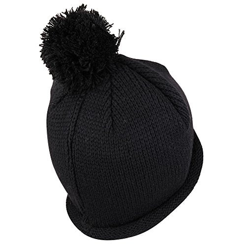 Armycrew Winter Solid Color Roll Up Knit Beanie Hat with Pom Pom - color: Black