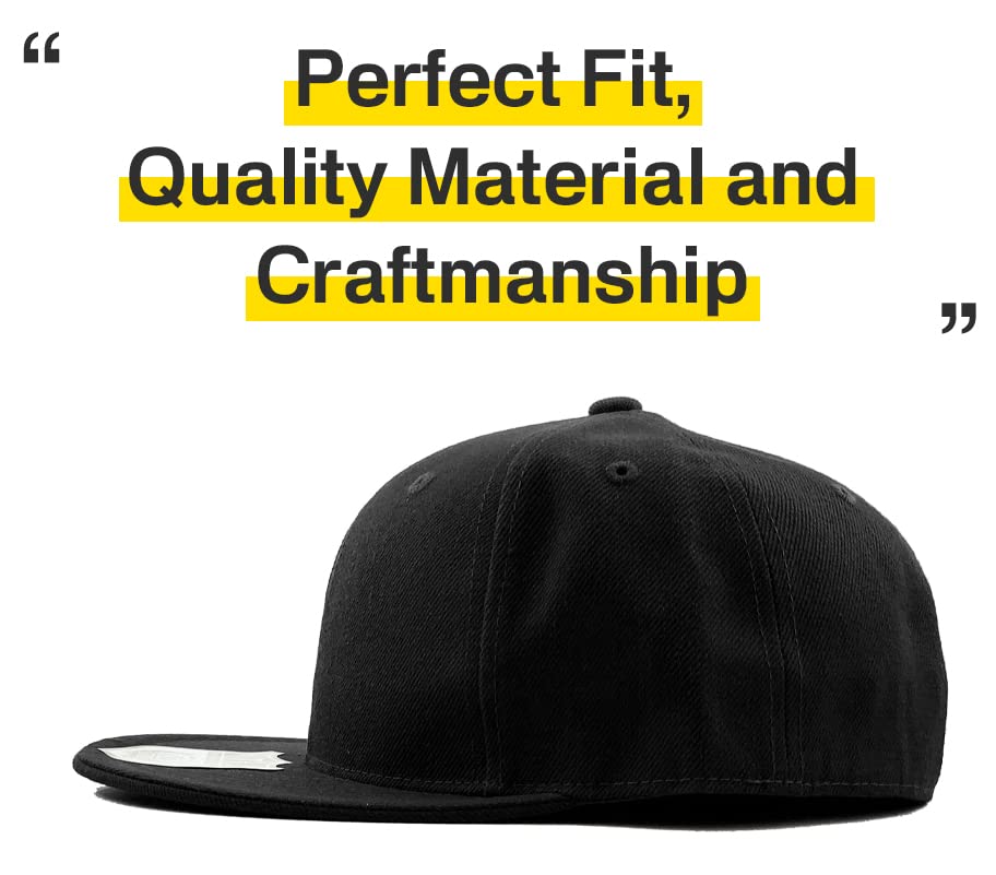 KBETHOS® Original 6 Panel Flat Brim True-Fit Fitted Cap - color: Black, size: 8