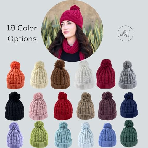 Humble Hilo Knit Hats Beanies for Women Winter Pom Beanie Men or Women Beanies Cable Knit Beanie - color: Cream Pom Pom