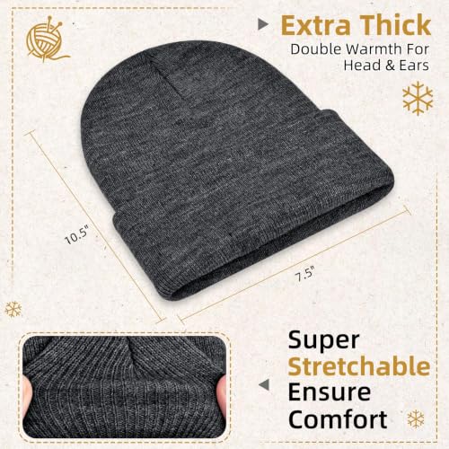 ZOORON Beanie for Men Women Slouchy Winter Beanie Hats Cuffed Skull Caps - color: 2pack-black&dark Grey