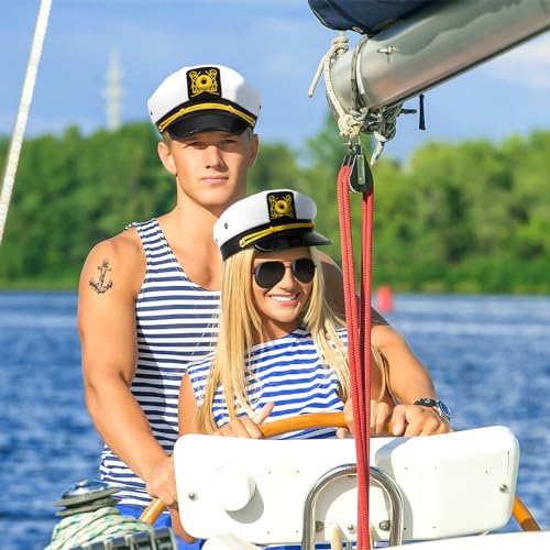 dodowin Captain Sailor Hat Set for Women Men, Yacht Rock Party Costume 4pcs - style: A-captain Hat Set