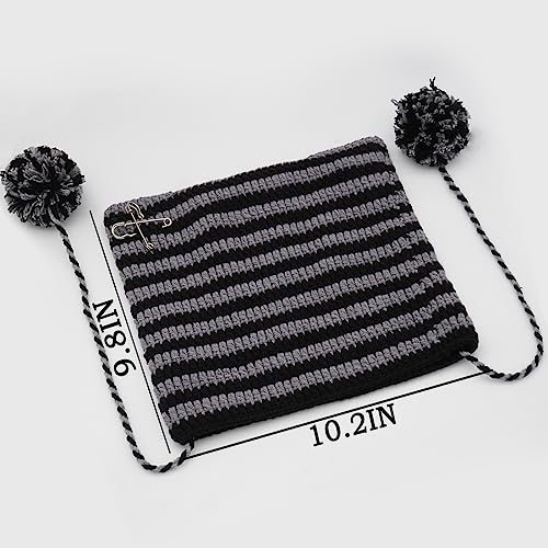 XYIYI Crochet Hats for Women Fox Knit Hat with Pompoms Grunge Goth Accessories Slouchy Beanies for Women Girls - color: Black Grey