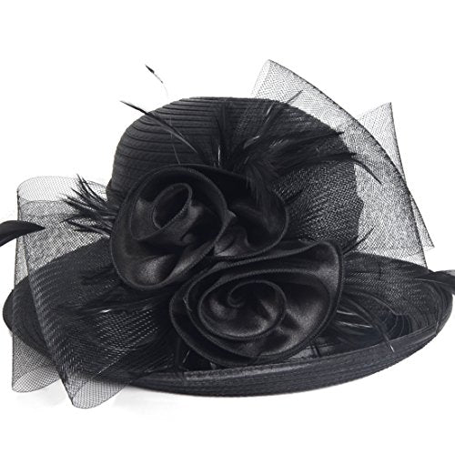 VECRY Womens Tea Party Church Baptism Wedding Derby Dressy Hat - color: Black