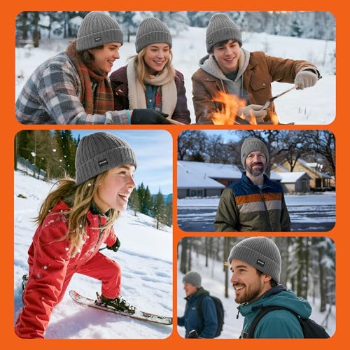 Winter Beanie Merino Wool Fleece Lined for Men Women Soft Warm Knit Hat Ski Stocking Cuffed Cap - color: Grey