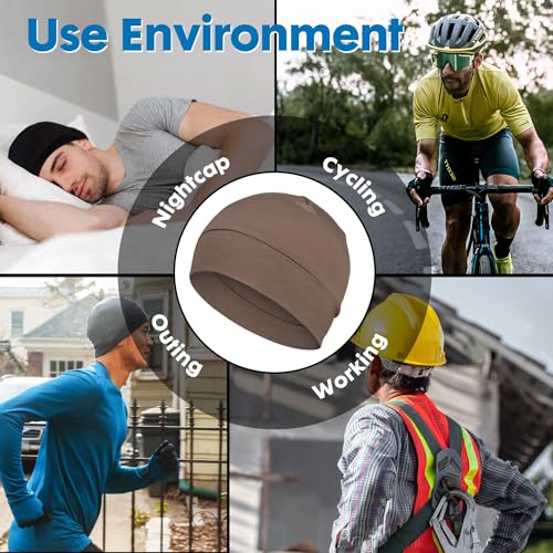 FocusCare 2Pcs/4Pcs 100% Viscose Beanies for Men Women Helmet Liner Lightweight Sleeping Cap for Chemo Hair Loss - color: Brown & Khaki
